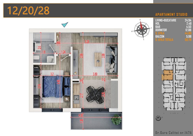 Theodor Pallady : 2 camere cu balcon (AP28/3/BL2)